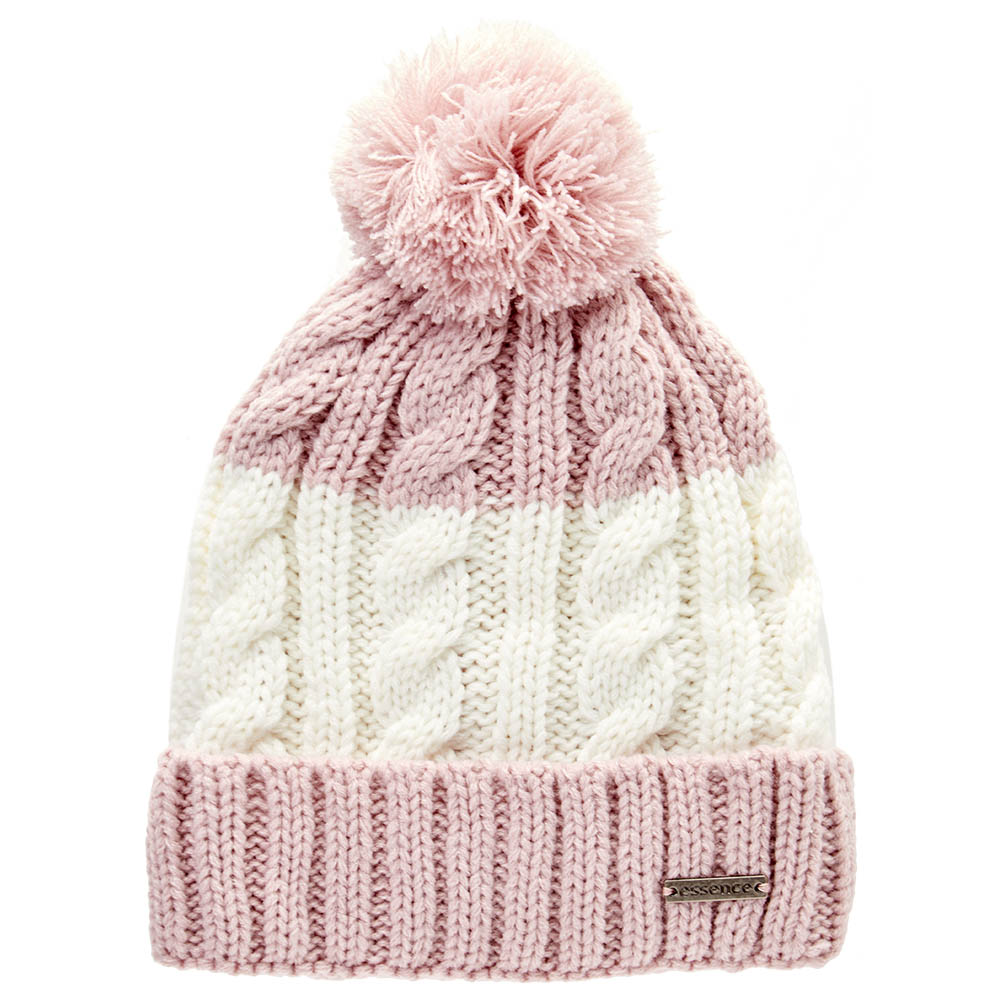 white and pink beanie