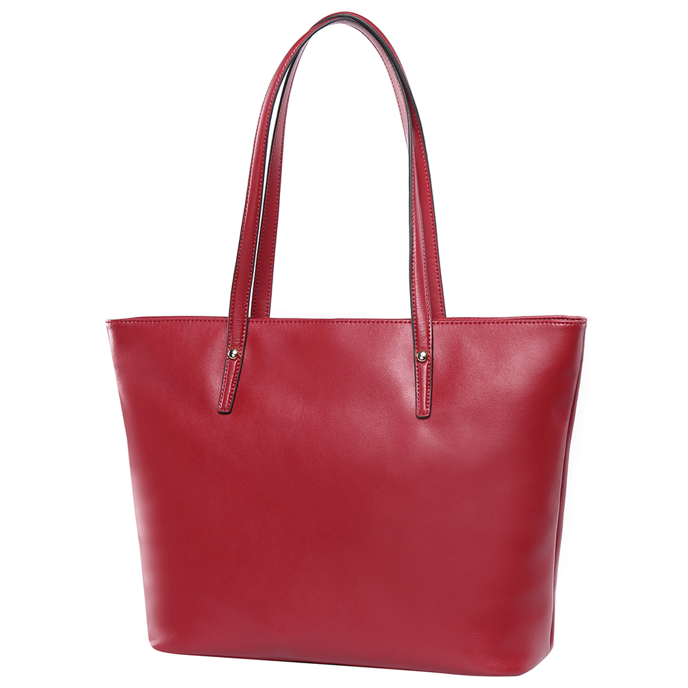 red leather tote handbag