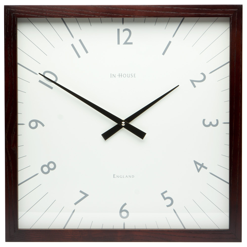 In House Square White Wall Clock with Walnut Frame Peter's of Kensington