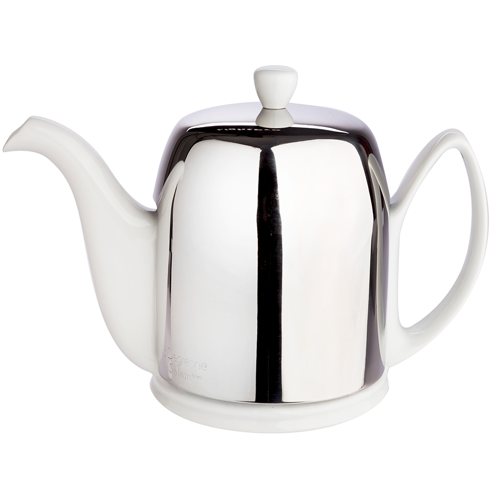 NEW Guy Degrenne Salam 8 Cup White Teapot with Steel Cover