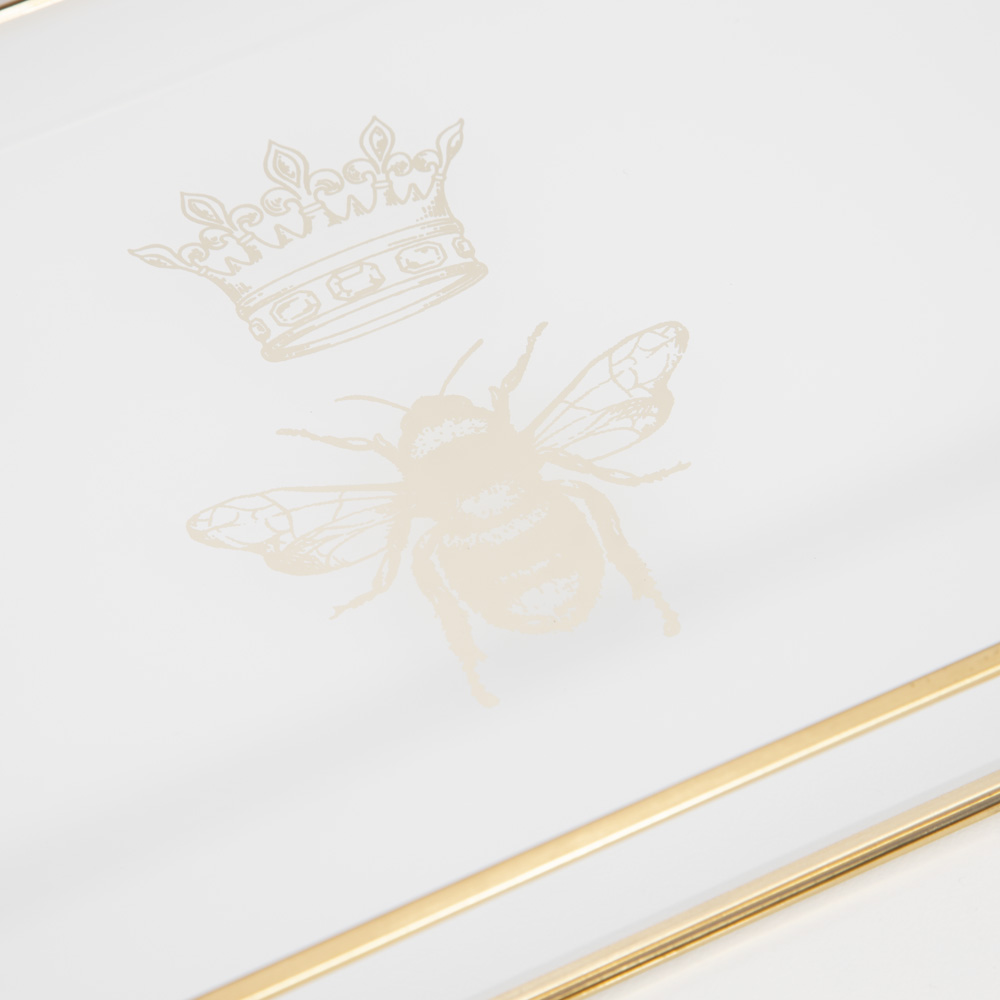 NEW Flair Decor Bee Curio Box White Glass & Gold 10x10cm 