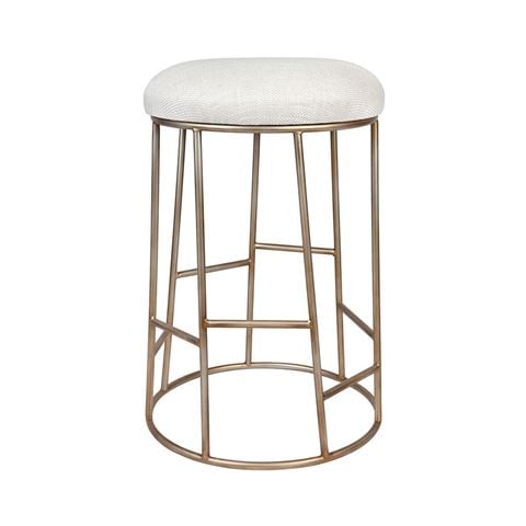 Cafe Lighting Aiden Gold Steel Kitchen Stool Natural Linen - Peter's of Kensington