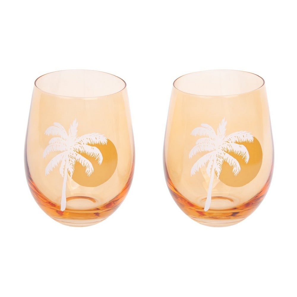 SUNNYLIFE Cheers Desert Palms Stemless Glass Tumblers 2 Pack