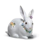 Lladro - Attentive Bunny with Flowers Figurine 7x11x12cm