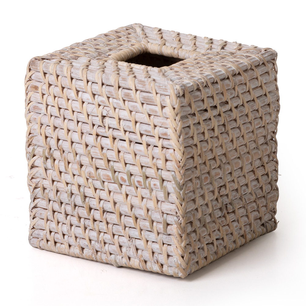 Peter's Rattan Square Tissue Box Cover White Wash 14x14cm Peter's