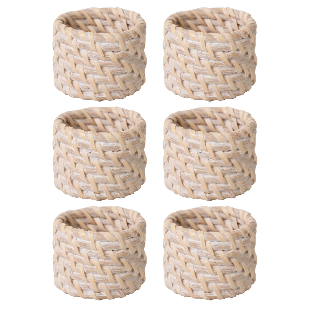 Peter's Rattan Napkin Ring White Wash Set 6pce 5x4cm Peter's of