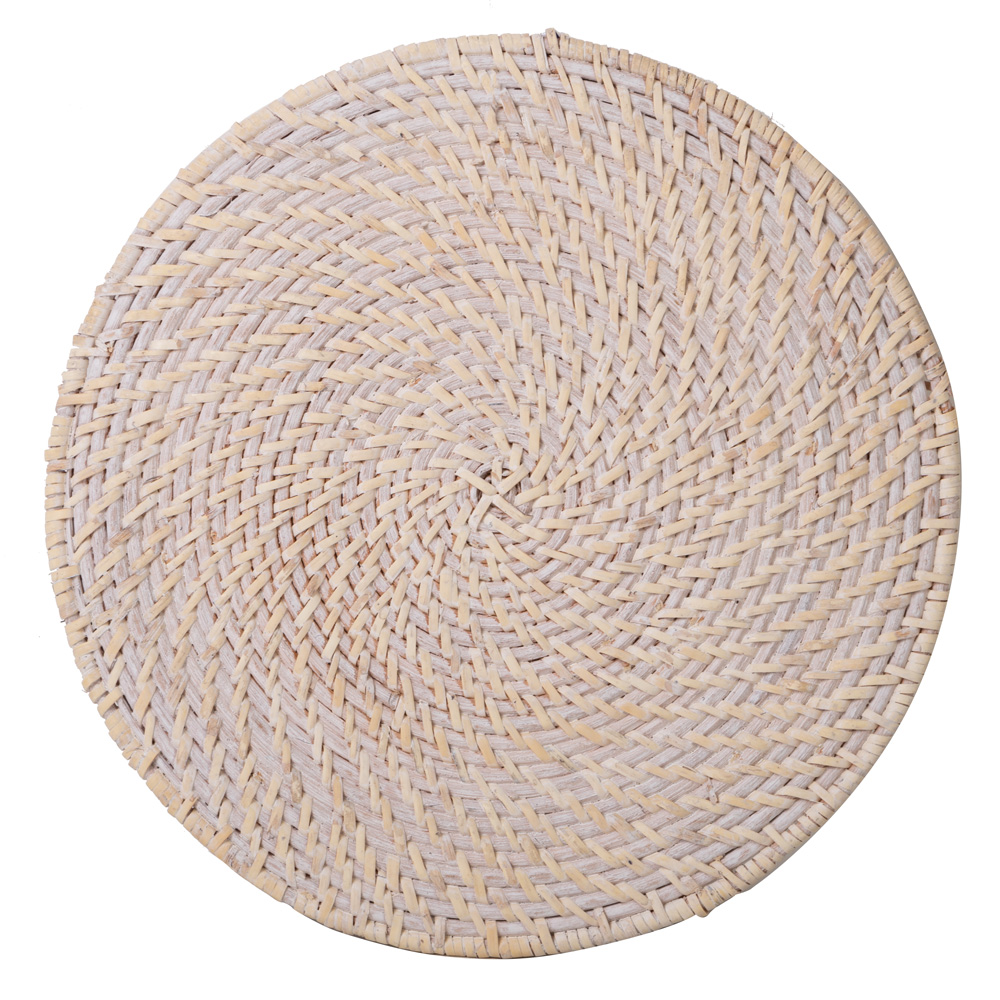Peter's Rattan Round Placemat White Wash 33cm Peter's of Kensington