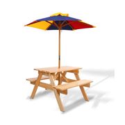Kids Play - Wooden Picnic Table Set with Umbrella Natural