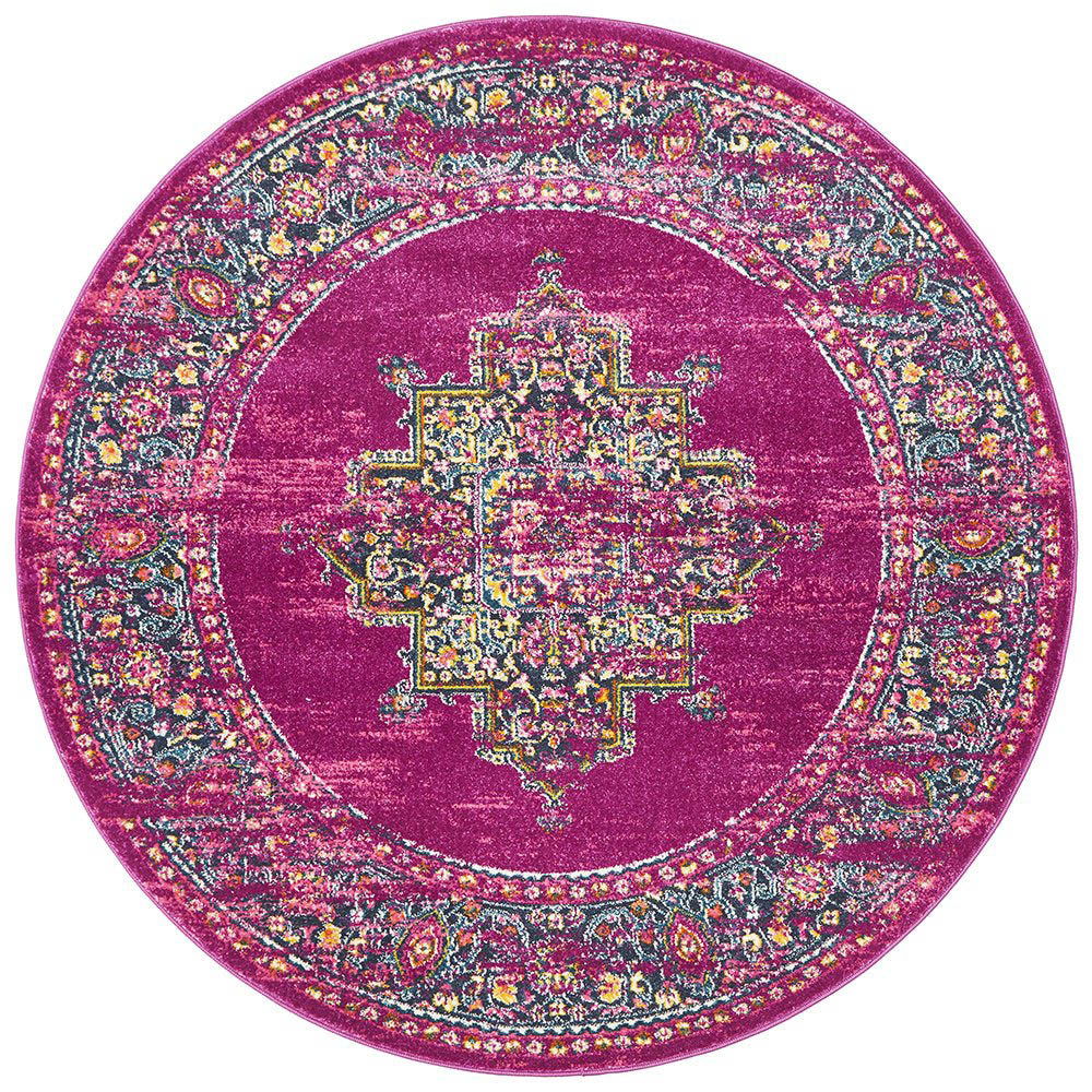 Tapete Rug Fuschia & Multi Oriental Round Rug 200x200cm Peter's of