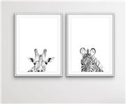 I Heart Wall Art - Zebra And Giraffe 2pc White Frame 100x140