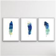 I Heart Wall Art - Blue Feather 3pc White Frame 75x100
