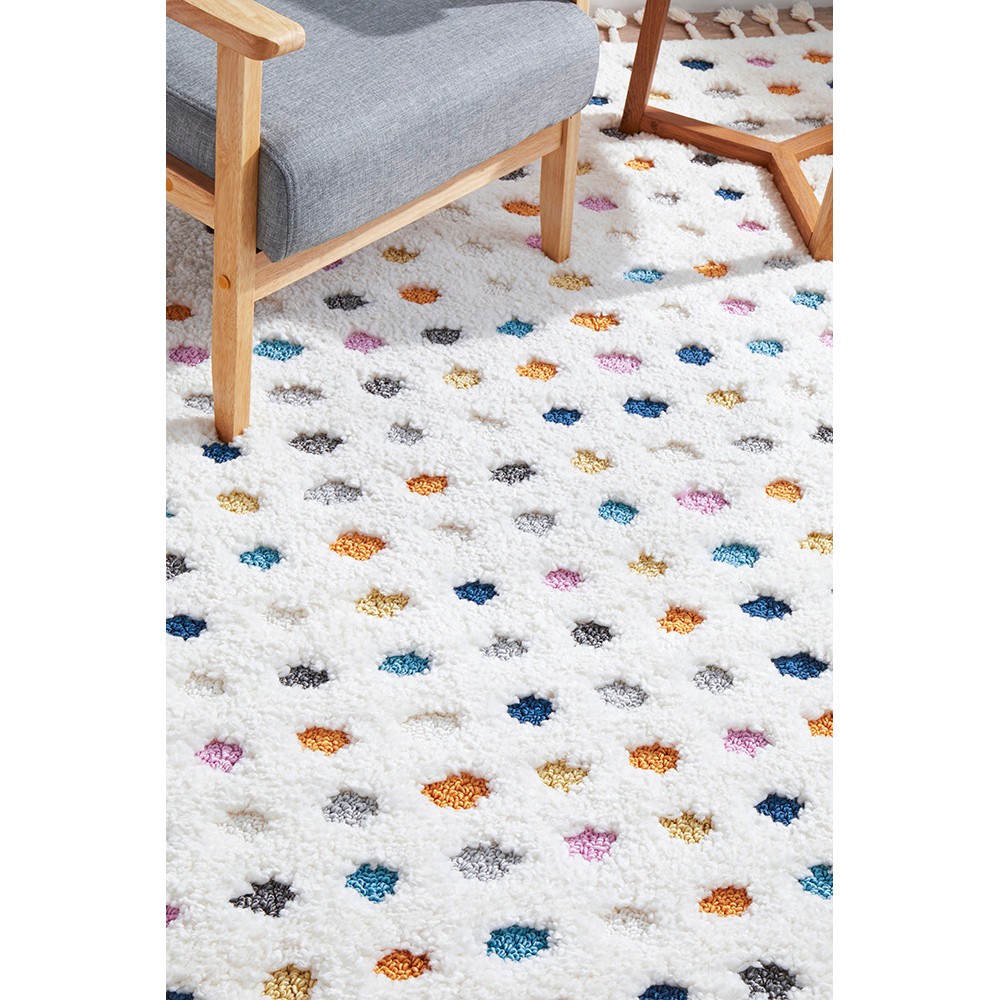 Tapete Rug - White Multi Soft Polka Dot Shag Rug 230x160cm | Peter's of ...