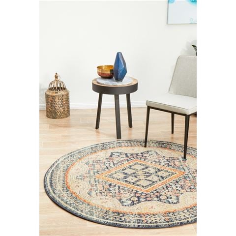 Tapete Rug Legacy Aztec Diamond Round Rug Navy 200x200cm - Peter's of Kensington