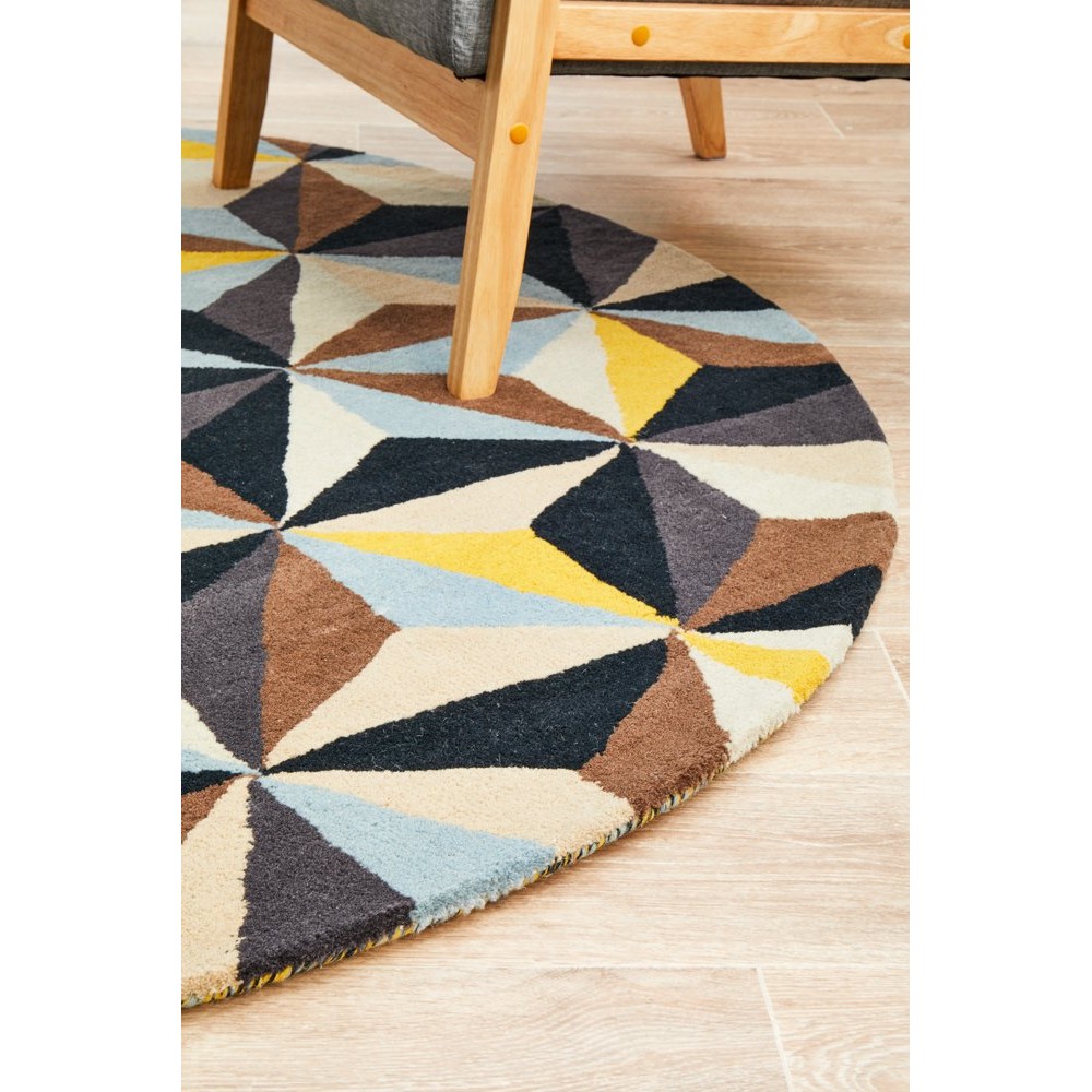 Tapete Rug Blue Wool Geometric Round Rug 150x150cm Peter's of