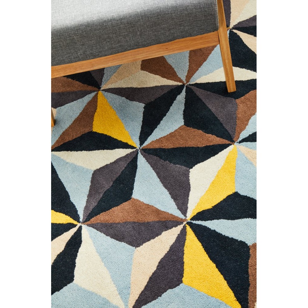 Tapete Rug Blue Wool Geometric Round Rug 150x150cm Peter's of
