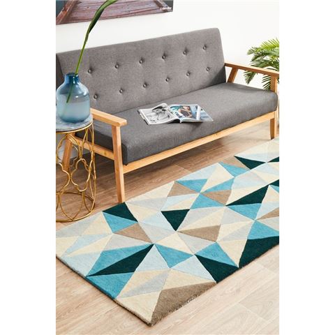 Tapete Rug - Turquoise Wool Geometric Rug 400x80cm