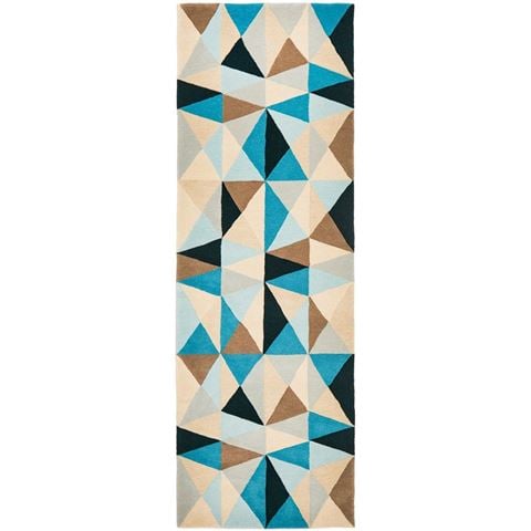 Tapete Rug - Turquoise Wool Geometric Rug 400x80cm