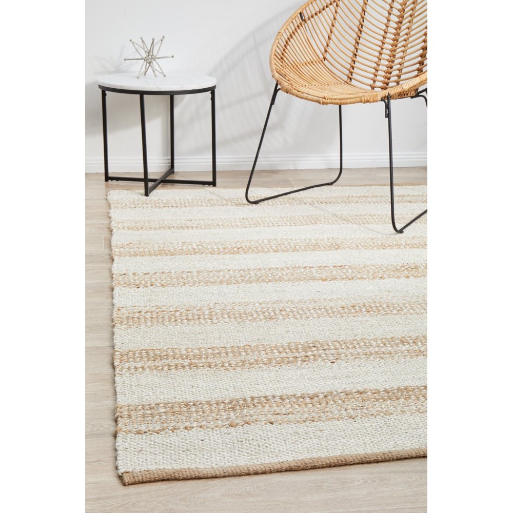 Tapete Rug Natural & White Jute Striped Rug 280x190cm Peter's of