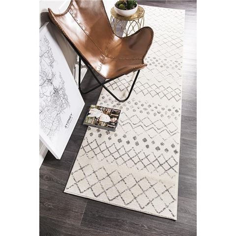 Tapete Rug Oasis Diamond Runner Rug White 500x80cm - Peter's of Kensington