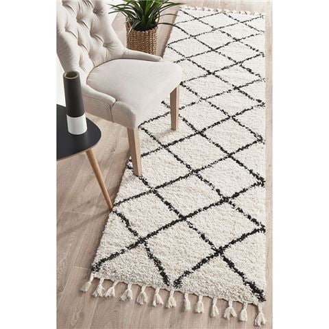 Tapete Rug Saffron Geometric Shag Runner Rug White 400x80 - Peter's of Kensington