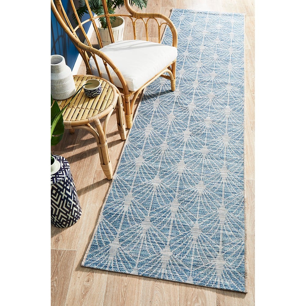 Tapete Rug - Blue & Nat Art Deco In/Outdoor Rug 300x80cm | Peter's of