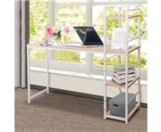 Home Office Design - Metal Desk with Shelves White Oak Top