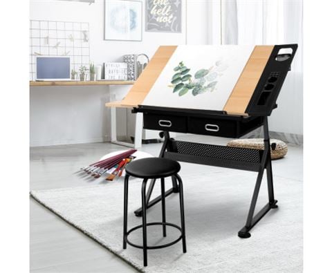Home Office Design Tilt Drafting Table Stool Set Natural - Peter's of Kensington