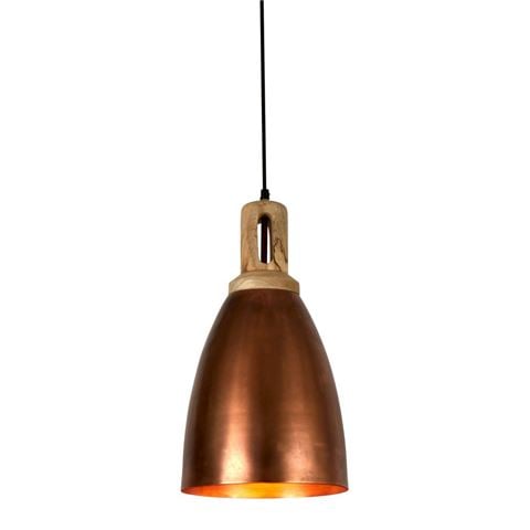 Zaffero - Lewis Dome Pendant Light With Wooden Top Copper