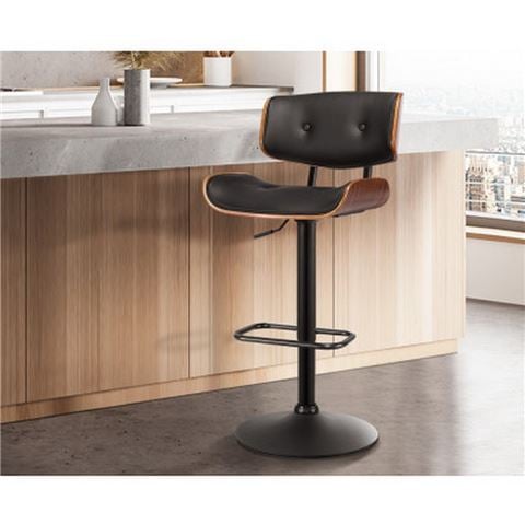 MyBar Bar Stool Gas Lift Wooden PU Black/Wood - Peter's of Kensington