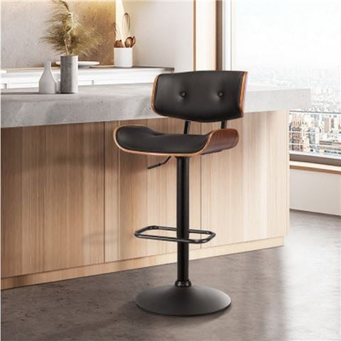 MyBar Bar Stool Gas Lift Wooden PU Black/Wood - Peter's of Kensington