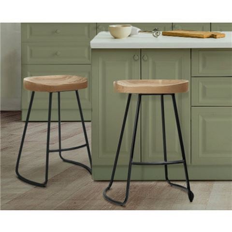 MyBar Elm Wood Bar Stool 65cm Black/Light Set 2pc - Peter's of Kensington