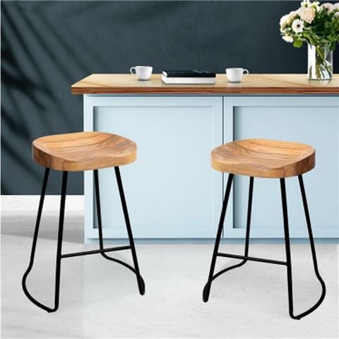MyBar Elm Wood Bar Stool 65cm Black/Light Set 2pc - Peter's of Kensington