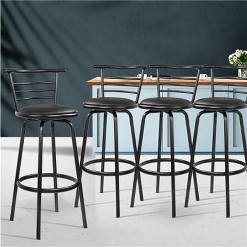 MyBar - PU Bar Stool Black/Steel Set 4pc