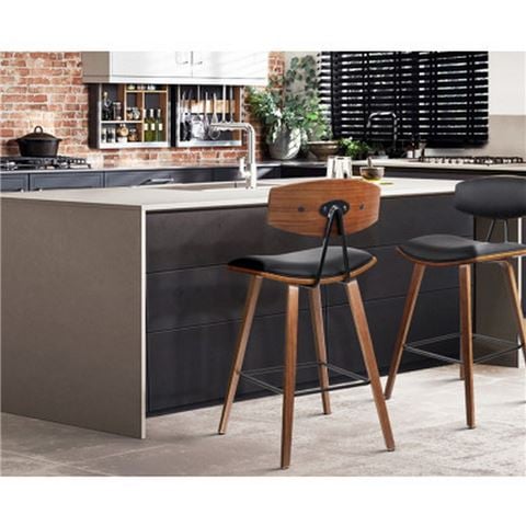 MyBar - Leather Circular Footrest Bar Stool Black Set 2pce