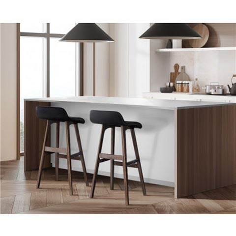 MyBar PU Wood Wave Style Bar Stool Black Set 2pc - Peter's of Kensington