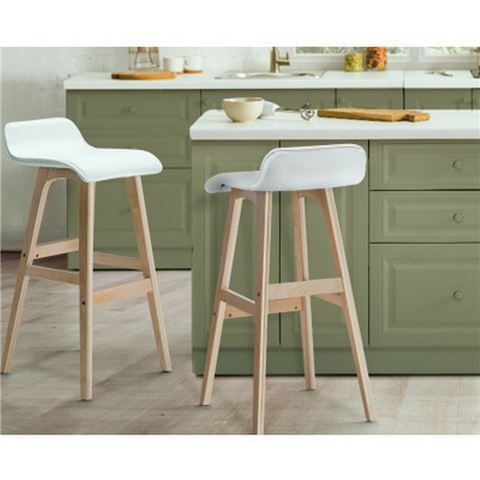 MyBar PU Wood Wave Style Bar Stool White Set 2pc - Peter's of Kensington