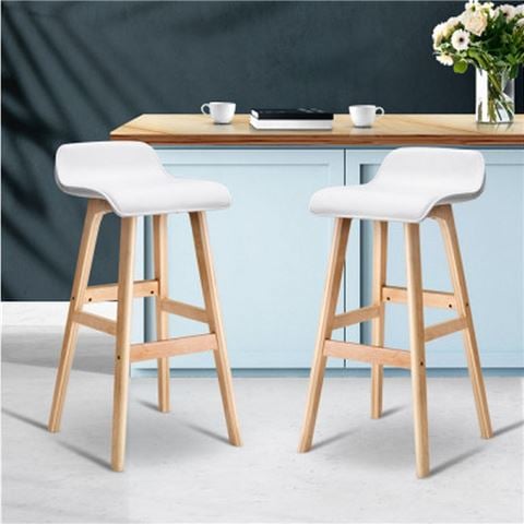 MyBar PU Wood Wave Style Bar Stool White Set 2pc - Peter's of Kensington