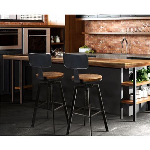 MyBar - Rustic Industrial Style Metal Bar Stool Blk Set 2pc