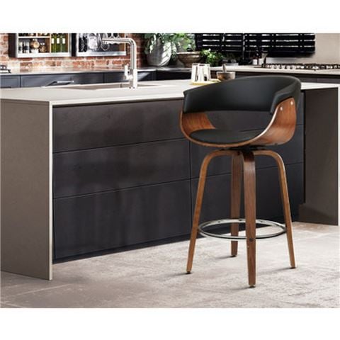 MyBar Swivel PU Bar Stool Wood/Black - Peter's of Kensington