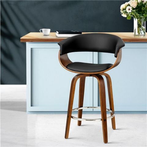 MyBar Swivel PU Bar Stool Wood/Black - Peter's of Kensington