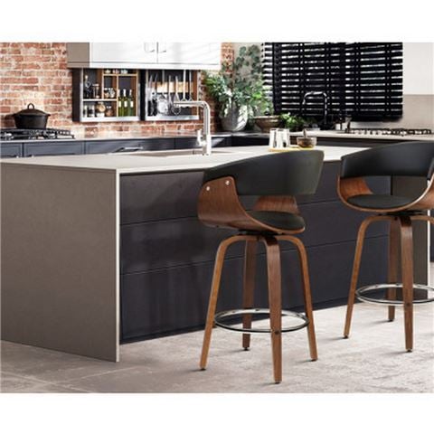 MyBar - Swivel PU Bar Stool Wood/Black Set 2pc