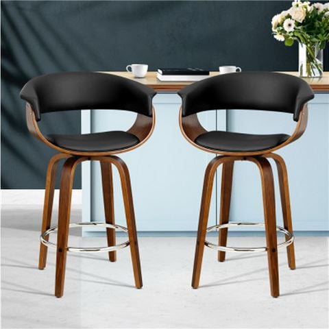 MyBar - Swivel PU Bar Stool Wood/Black Set 2pc