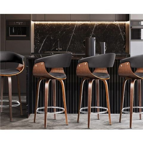 MyBar Swivel PU Bar Stool Wood/Black Set 4pc - Peter's of Kensington