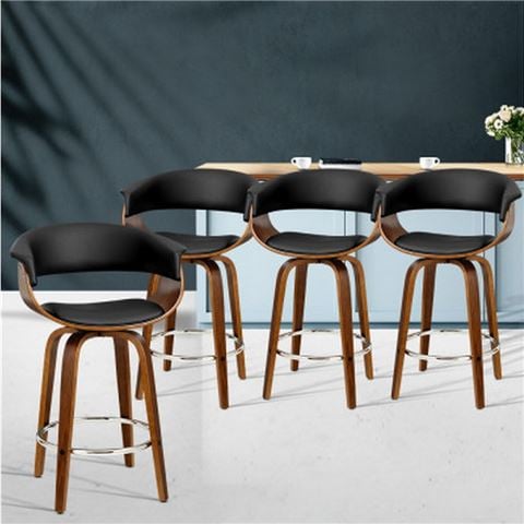 MyBar Swivel PU Bar Stool Wood/Black Set 4pc - Peter's of Kensington