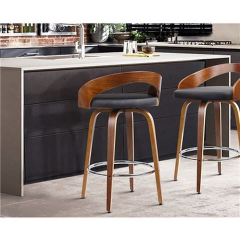 MyBar - Walnut Wood Bar Stool Black/Brown Set 2pc
