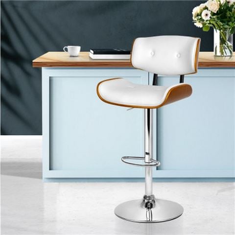 MyBar - Wooden Gas Lift Bar Stool White