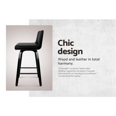 MyBar - Wooden PU Bar Stool Black Set 2pc