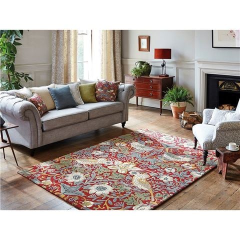 Morris & Co Strawberry Thief Rug Crimson 350x250cm - Peter's of Kensington