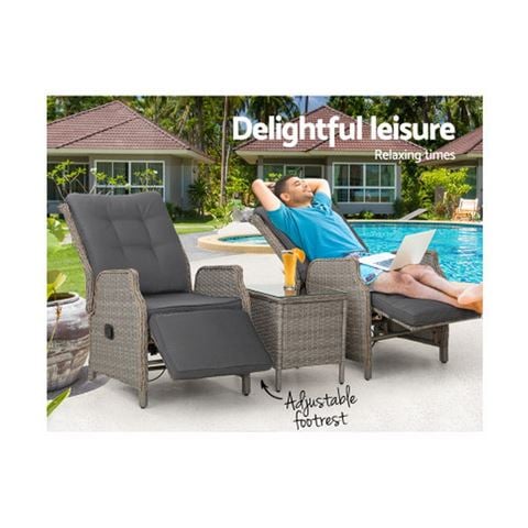 Exterieur Outdoor Recliner Chairs Outdoor Grey 3pc - Peter's of Kensington