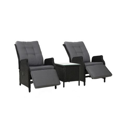 Exterieur Outdoor - Recliner Chairs Sun lounge Black 3pc | Peter's of